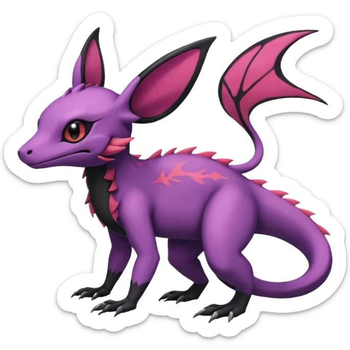 Rare exotic cute epic aesthetic Salandit-Eevee-Noibat-species-Fakemon-hybrid-creature, with markings, full body sticker