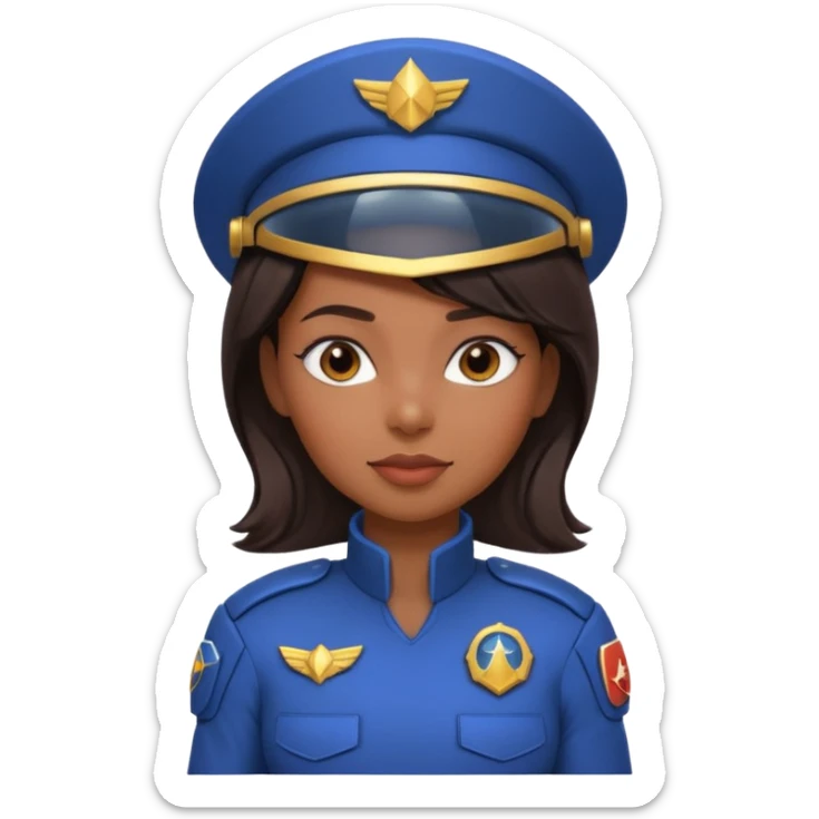 cute Black female spaceship captain portrait, head and shoulders only, futuristic uniform, captain badge, confident expression, 3D cartoon, mobile game icon style, clean background, no text, no watermark sticker