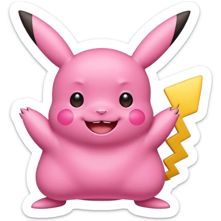 cute emoji of metamorph (ditto) transformed into pikachu, bright and charming style sticker