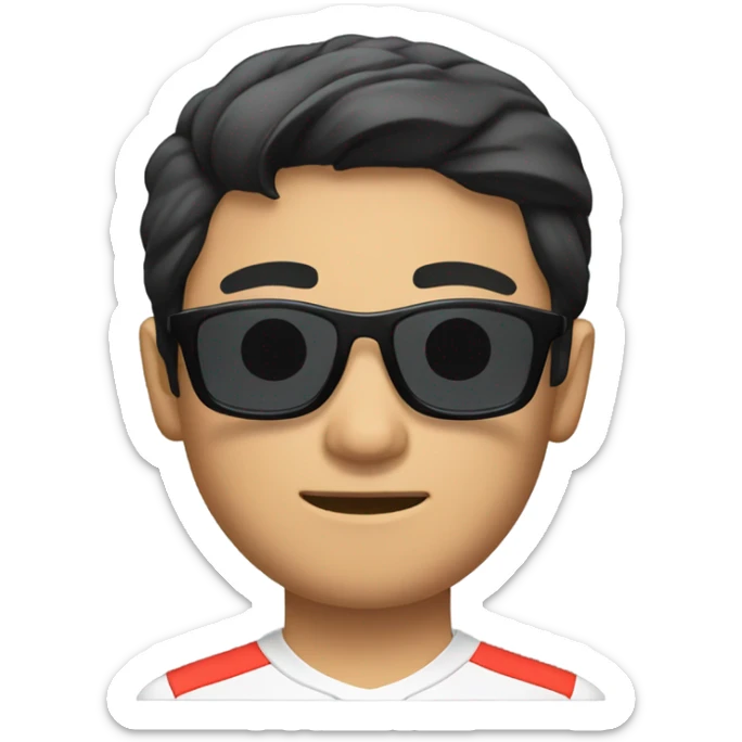 formula one driver, asian, black hair, black eyes, male, round face, black sunglasses sticker