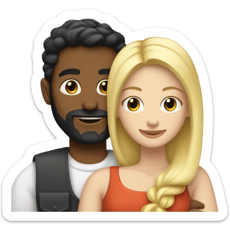 Caucasian man, short black hair, long beard, hugging a white woman, blonde hair  sticker