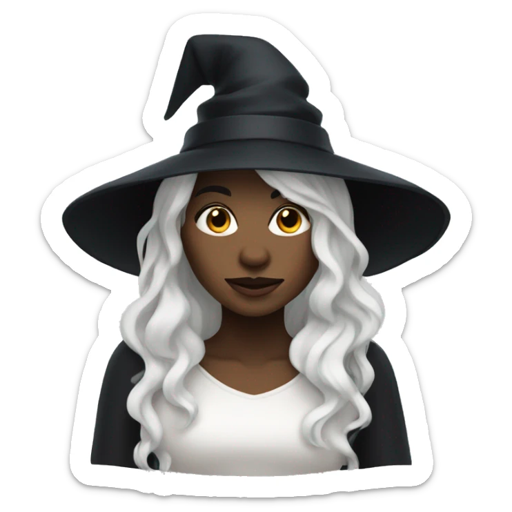 witch with wavy black hair, white skin and hat sticker