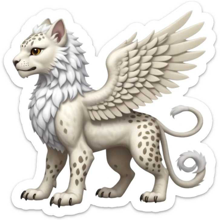 Albino white-furred Gryphon-griffin-snow-leopard-chimera-hybrid, full body sticker