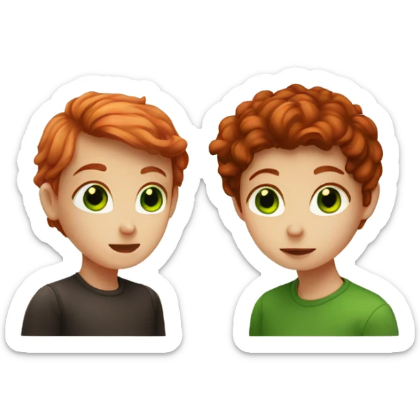 red hair girl with green eyes kiss a brown hair boy with brown eyes sticker