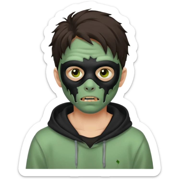 A zombie wearing black hoodie with messy hair and black face mask  sticker