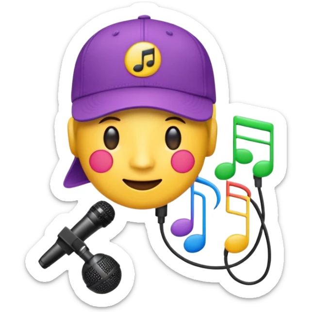 logo of Trap Capos de Noriel, emoji style, rapper cap, microphone and musical notes details, bright colors, no text sticker