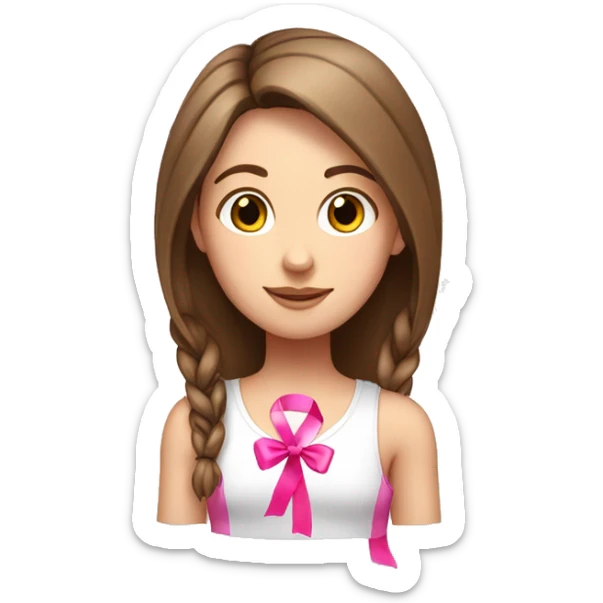 white Girl, white tank top, straight brown hair with pink ribbon sticker