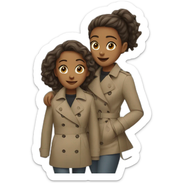 Two girls make a shoulders ride of anoteher in one trench coat sticker