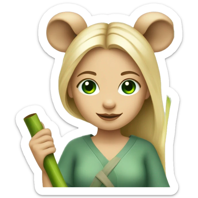 Girl with blonde hair and green eyes and koala ears holding bamboo stick  sticker