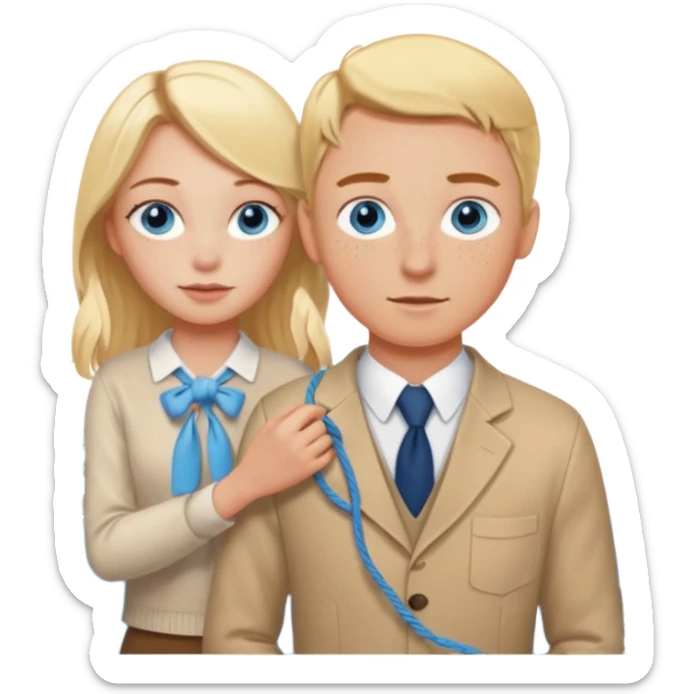 crea un emoji con esos 3 en conjunto👫🏻🪢🚘 & que la chica sea rubia y tenga pecas en la cara y tenga los ojos azules sticker