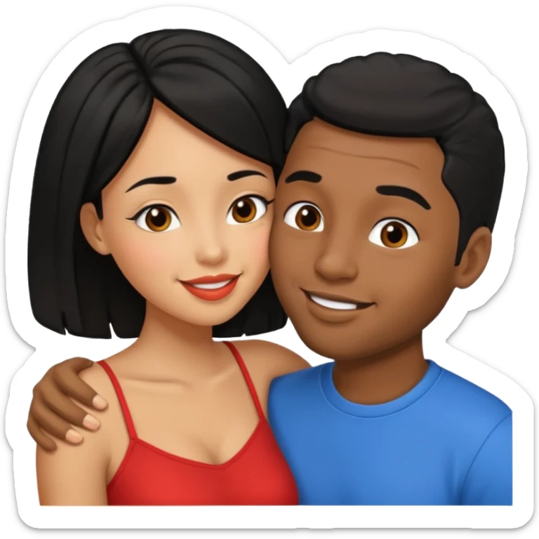 Black guy and tan girl with black hair, kissing sticker