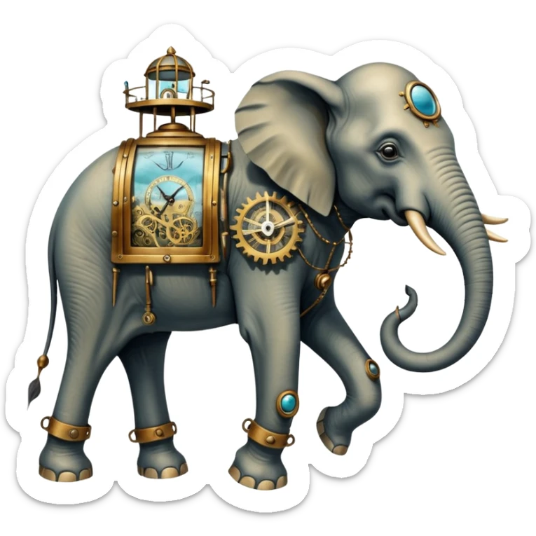 solarpunk steam-punk - surreal elephants from Salvador Dali's paintings in a dreamscape sticker
