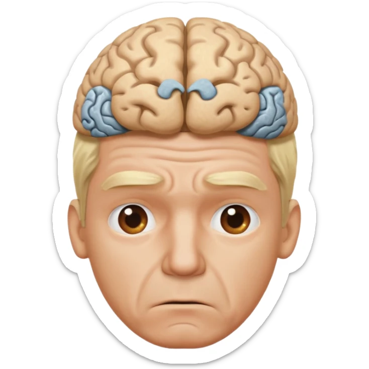 a worried blond man that dont know what to do and with the brain out of your opened head sticker