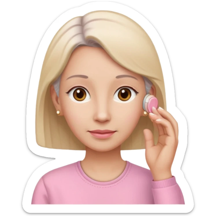 Memoji woman baju pink muka,telinga warna cream, telinga pakai alat dengar warna beinge sticker