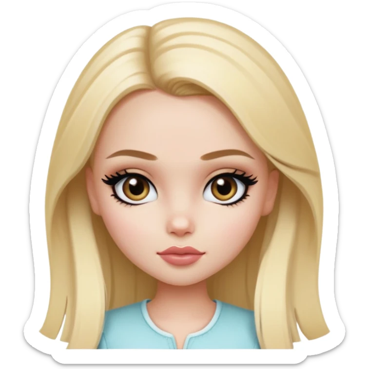 pretty bratz girl, clean girl style, blonde hair,  hazel eyes, black eyeliner, pale skin sticker