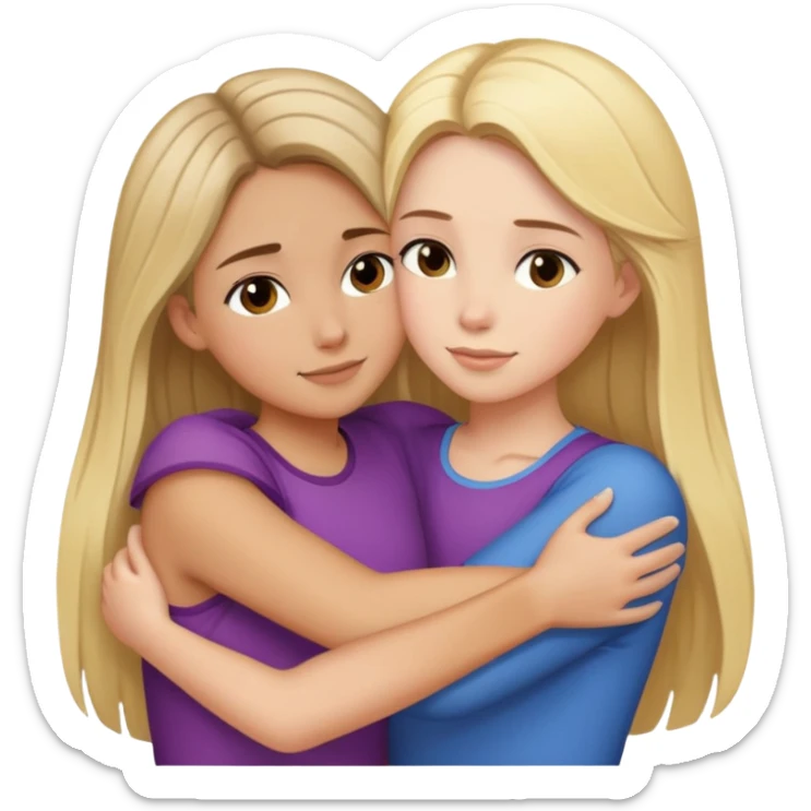 Long blonde hair girl hugging short brunette hair girl sticker