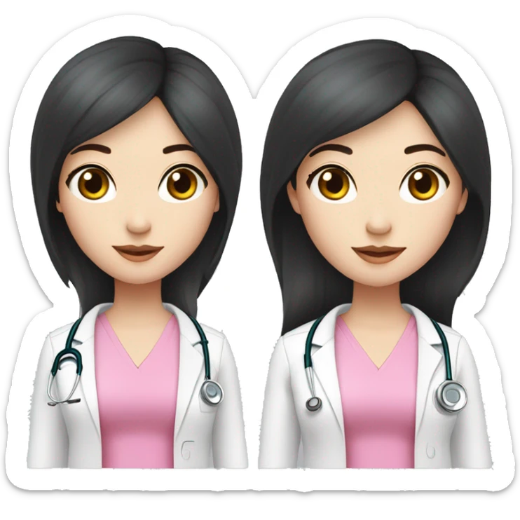 doctor woman pale white skin long straight black hair, pink top, pink stethascope sticker