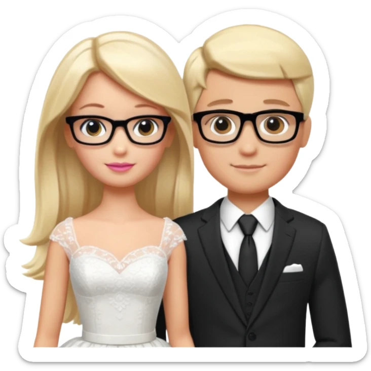pretty light blonde girl barbie wedding to boy nerd with short black hair and dark tan skin sticker