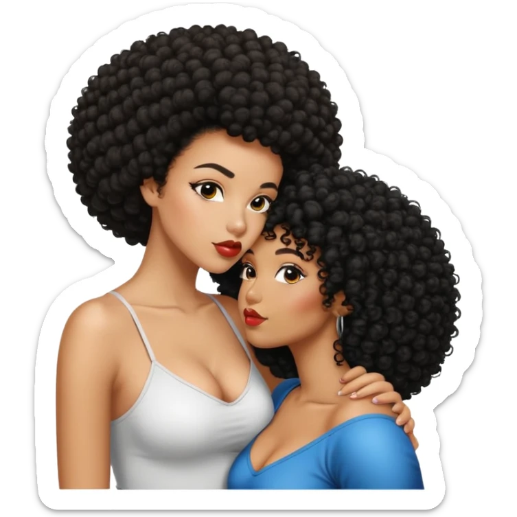 Black curvy girl with Afro kissing mixed girl with lean physique and black curly hair  sticker