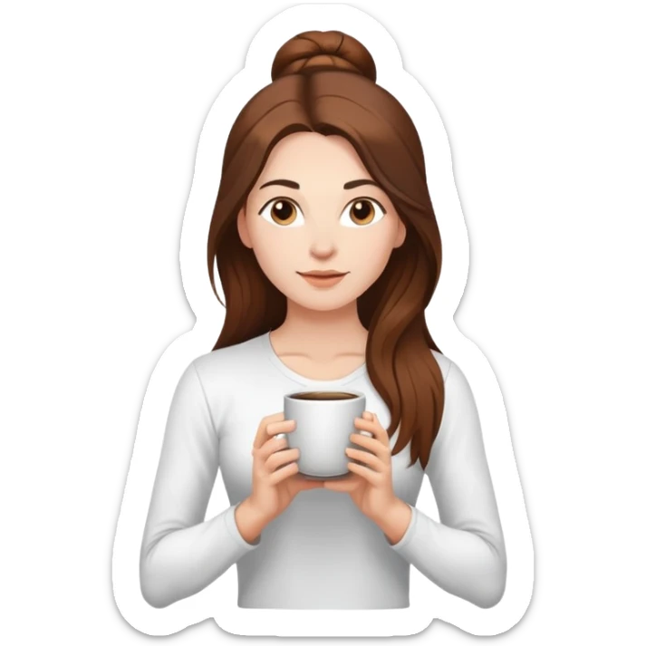 Yoga Woman white shirt long brown hair drinks coffee sticker