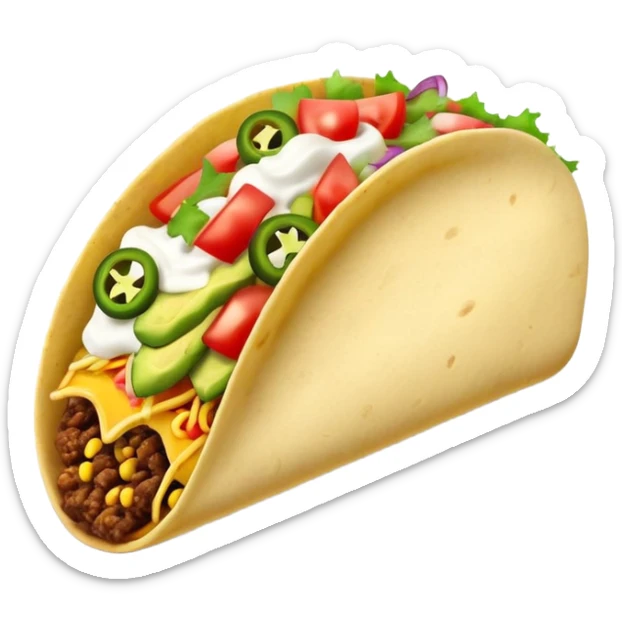 Street food taco with toppings in emoji style sticker