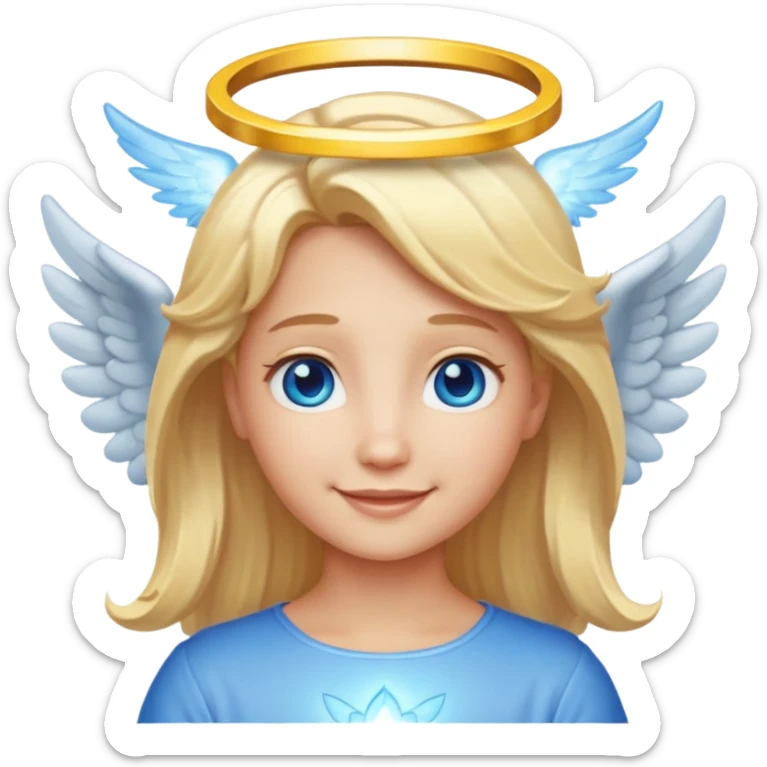 angel emoji blonde hair, blue eyes and smiling sticker