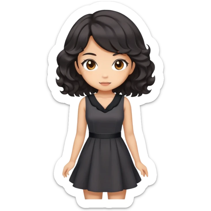 Cute kawaii gorgeous anime lady with black wavy hair wearing a soft feminine dress but looking confident like a boss lady sticker