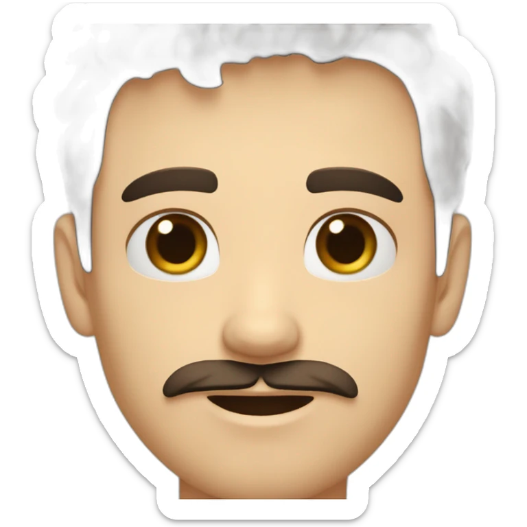 A young Caucasian man with dark brown eyes, almond-shaped eyes, short dark brown hair, and a small dark brown beard with a more prominent mustache. sticker
