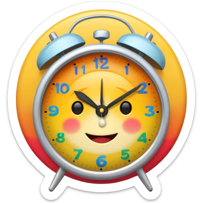party, alarm clock, sunset MORE SUNSET. SLEEPY. Don't put a person there. Default emoji face sticker