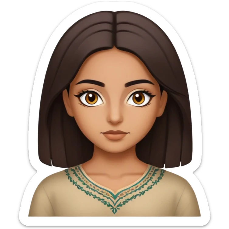 persian girl with brown eyes and eyeliner and shoulder length straightened hair and full brows sticker