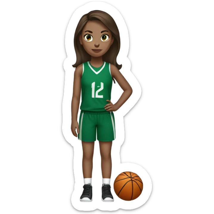 Straight brown hair #12 girl playing basketball green uniform skinny sticker