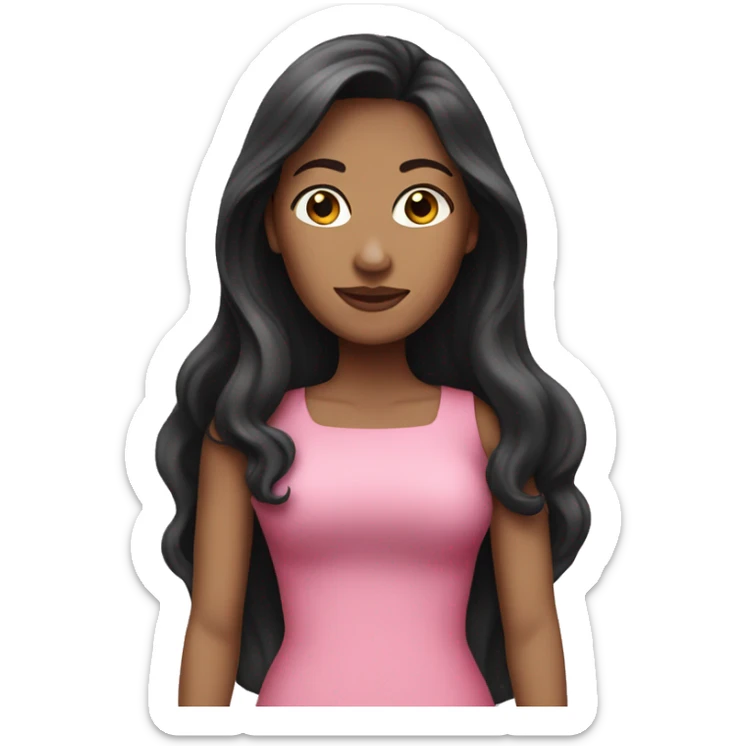 White Woman with long dark hair pink dress sticker