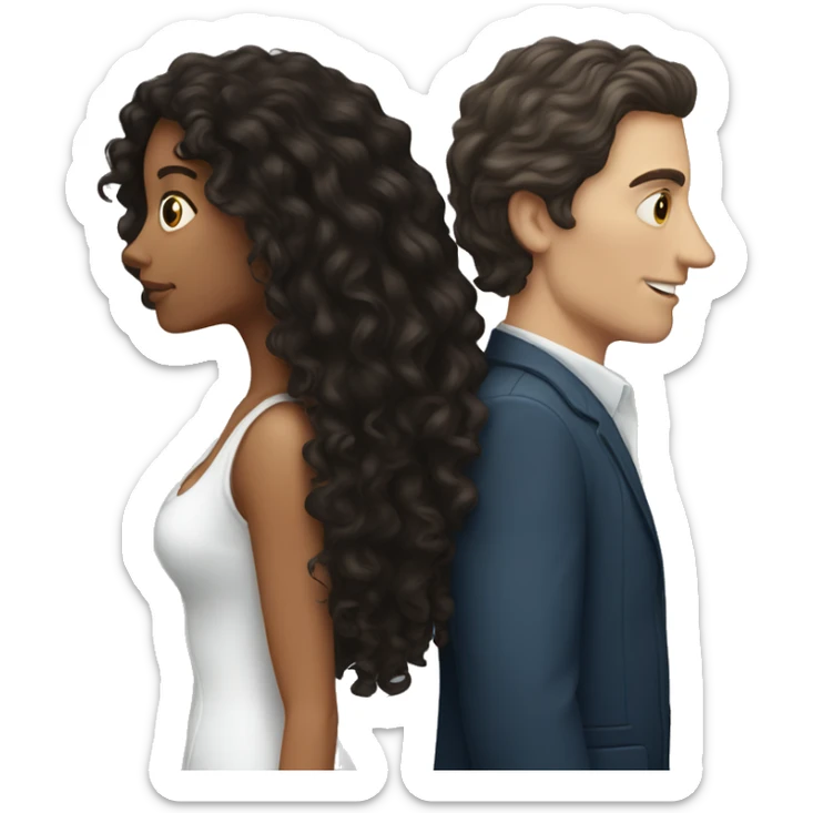 White Man with dark hair kissing white woman with long dark curly hair sticker