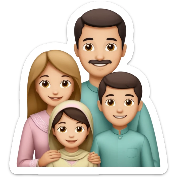 Lebaran. Keluarga terdiri dari Ayah, ibu, dua anak laki-laki dan yang paling kecil seorang anak perempuan. Tulisan : Selamat Lebaran  sticker