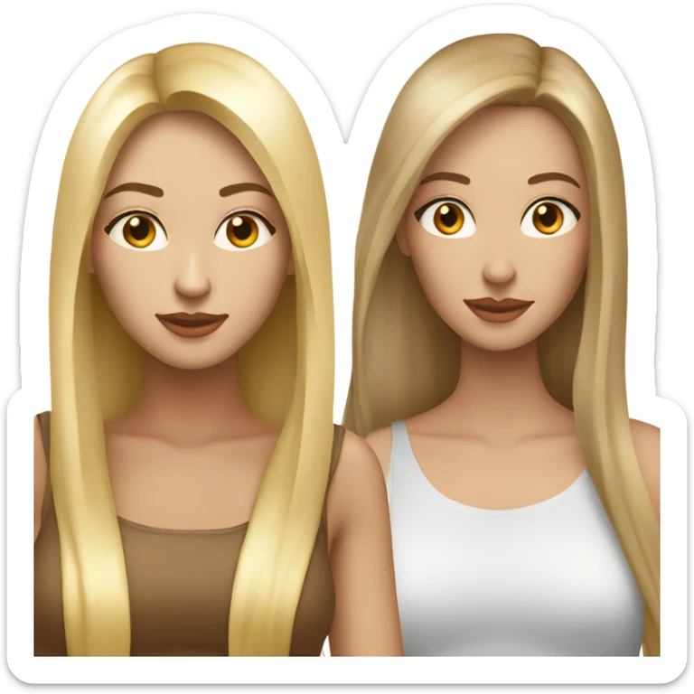 beautiful woman with long straight blonde hair kissing beautiful woman with long straight brown hair sticker