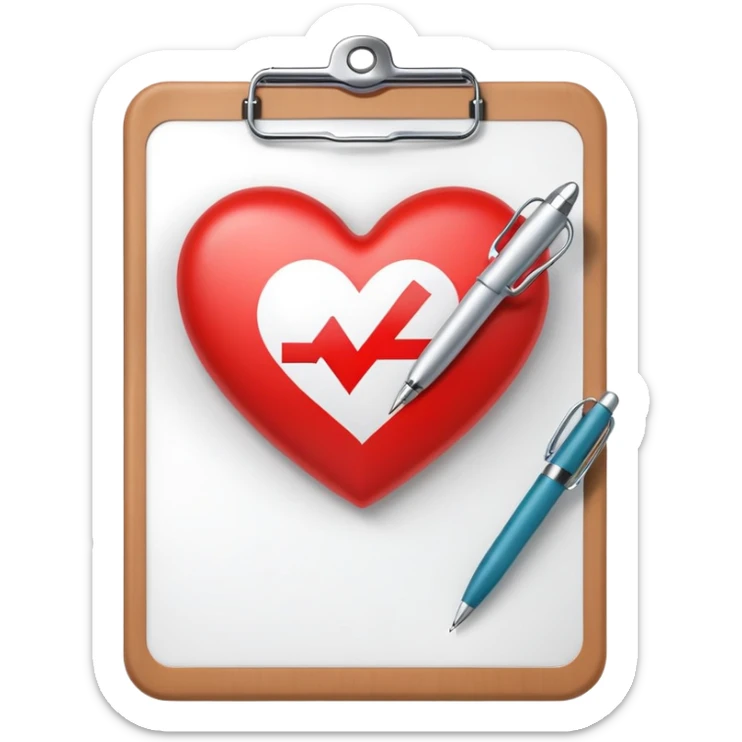 Medical clipboard with heart symbol and check mark, representing sexual health checkup sticker