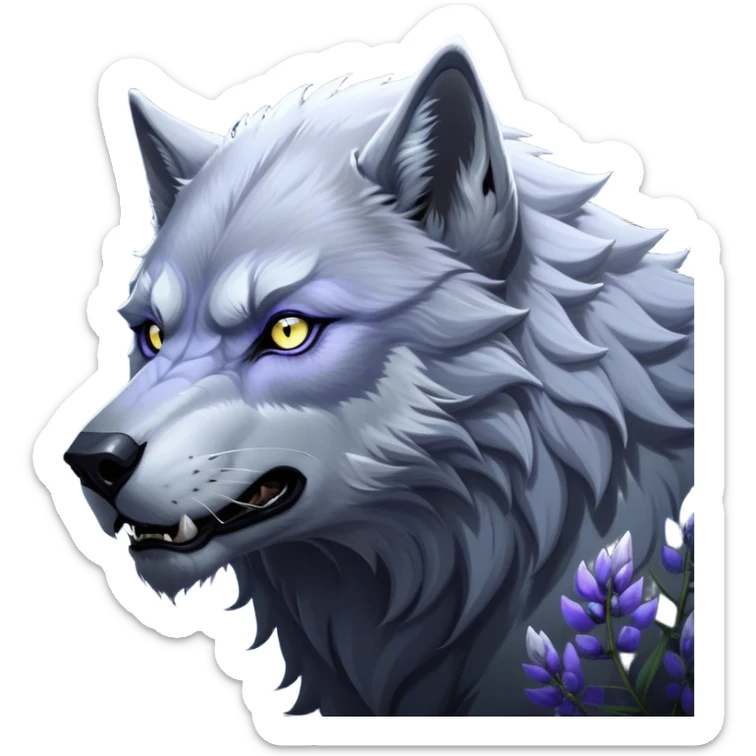 Cinematic Noble Werewolf Portrait Emoji, Formidable and majestic, with a powerful lupine silhouette in moonlit grays and silvers, featuring piercing, wise eyes and a dignified snarl that hints at untamed strength, simplified yet intricately detailed, glowing with a soft, lunar outline that encapsulates the noble duality of feral instinct and loyal guardianship! sticker