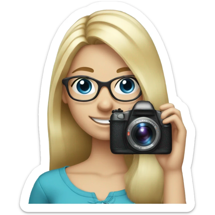 Real blonde girl with glasses smiling blue eyes taking pictures with a camera  sticker