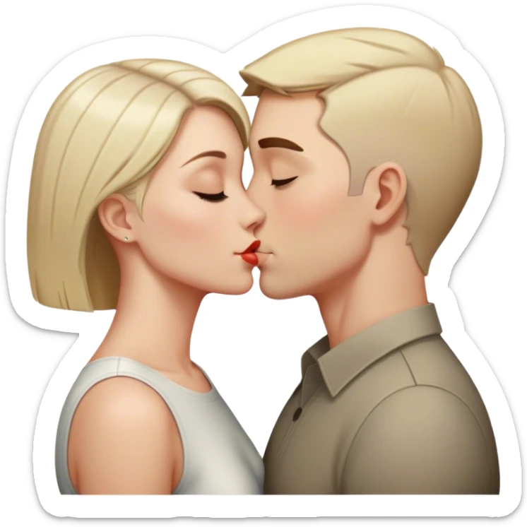 beso pareja mujer blanca pelo lacio y hombre blanco pelo corto sticker