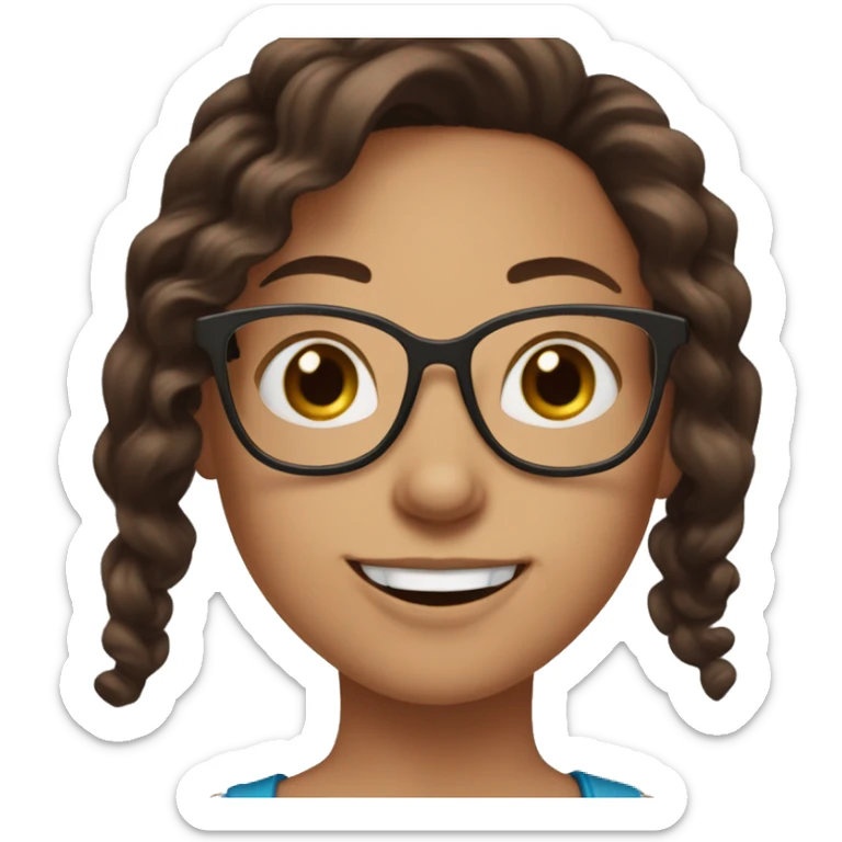 Hi please create an emote of a girl with chocolate brown hair with the sides shaved, blue eyes and glasses. make her laugh. include the word LOL. sticker