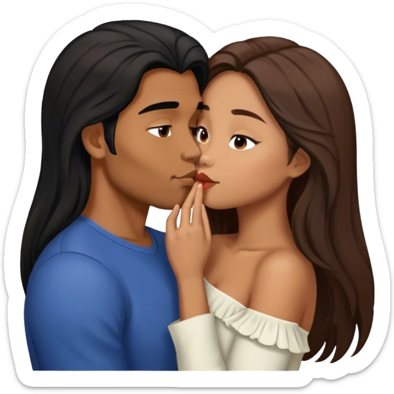 Caramel brown Guy with long black hair kissing brown hair Filipina sticker