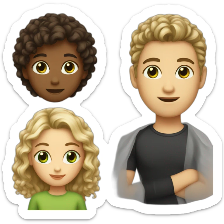 girl with blond hair green eyes and a boy with curly dark hair and brown eyes sticker