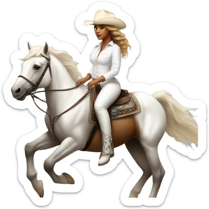 beyoncé wearing a white cowboy hat riding a white horse sticker