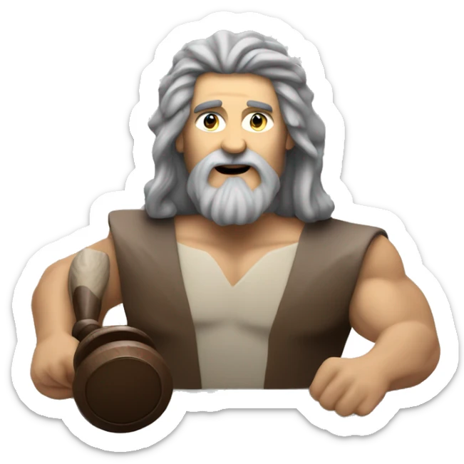  Caveman with long gray hair and a gray goatee holding a gavel and running a meeting  sticker