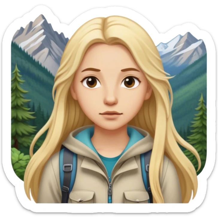 portrait of white girl, blonde hair, backpacking girl in the mountains sticker