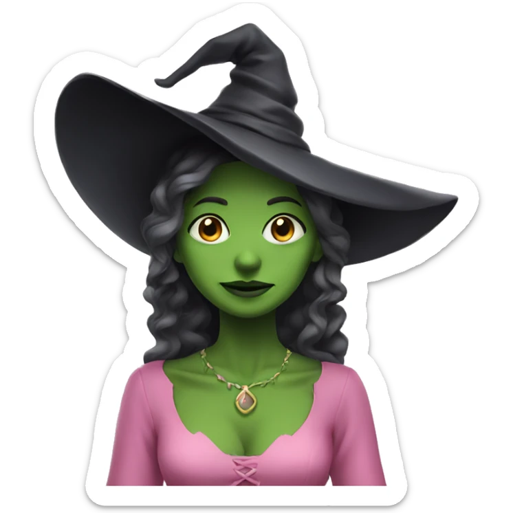 Green witch in a pink dress sticker