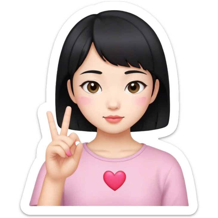 Short hair Asian girl kissing with pinky heart  sticker