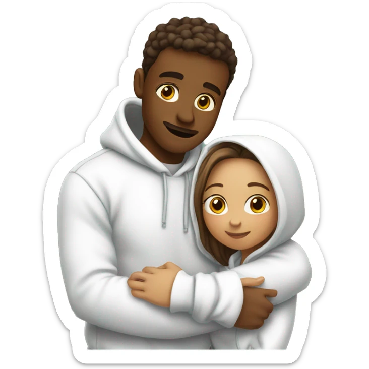 An emoji of a man wearing a white hoodie, standing next to his sister. He is hugging her warmly, showing a close sibling bond sticker
