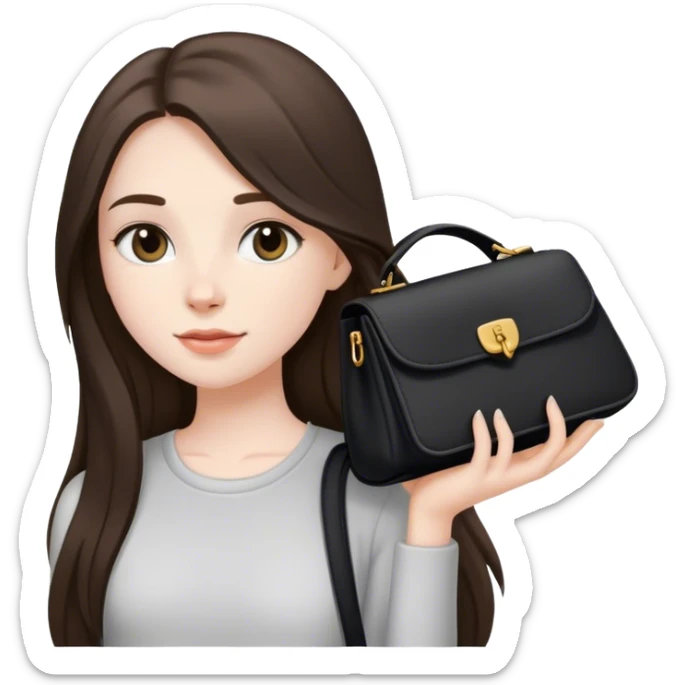  beautiful pale brunette girl with long hair with black shoulder bag sticker