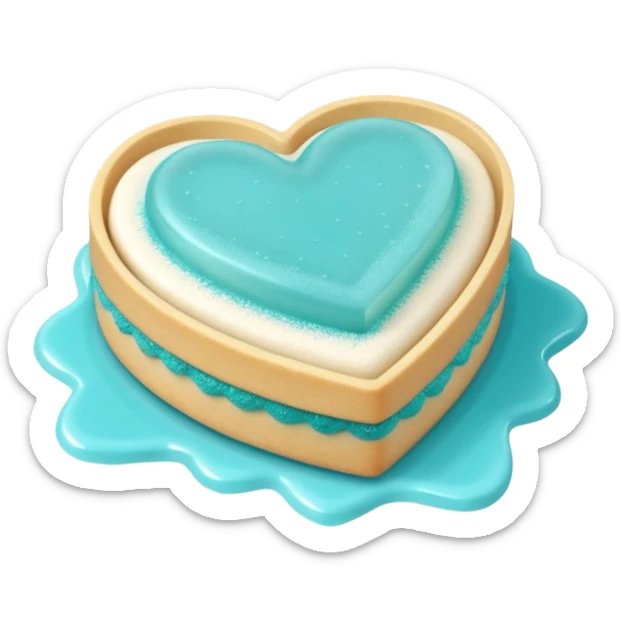 Realistic shortbread cookie in the shape of a heart with Tiffany blue color jelly middle filling and sprinkled powder sugar on top. sticker